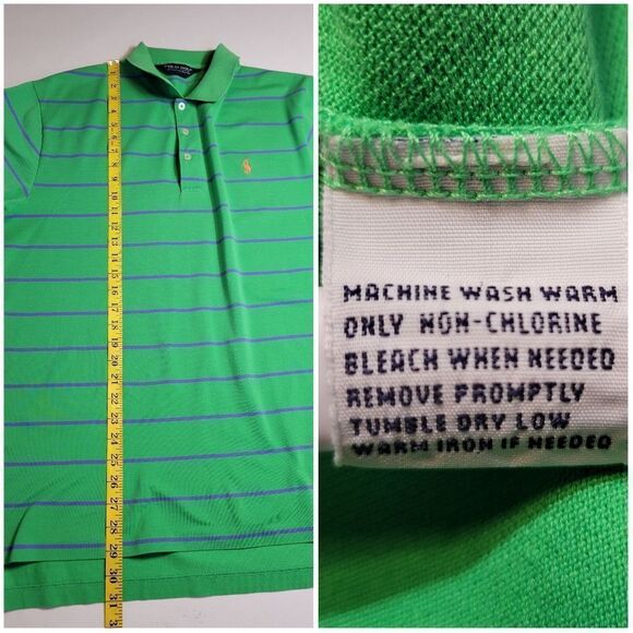 Polo Ralph Lauren Golf Green Blue Stripes Polo Shirt Short Sleeves Men's Large - Picture 10 of 10